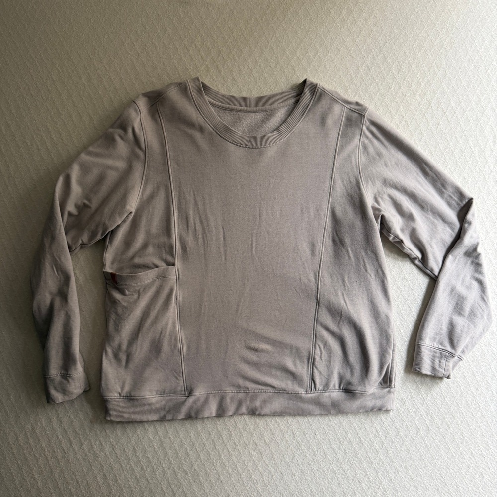 Lunya Good In Bed Sweatshirt Pima Cotton Fleece Taupe Medium Minimalist